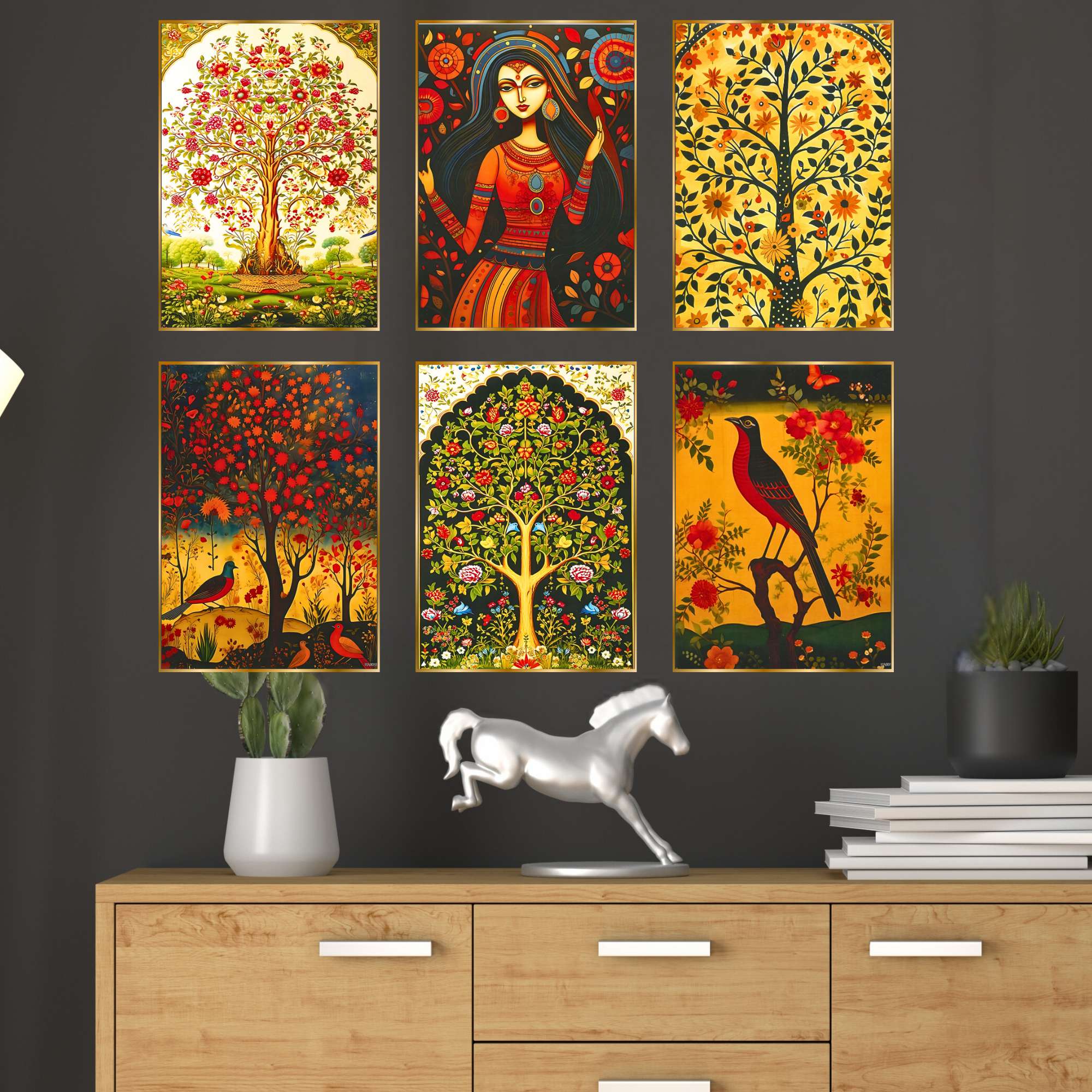Set of Six Wall Paintings for Wall Dacoration Golden Framed Wall Paintings for Living Room & Bedroom Wall Art for Home Decoration & Office Wall Décor (17x13 inch CH-GD6-6)